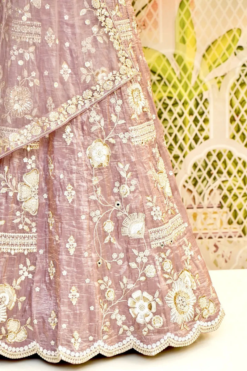 PURE TISSUE ORGANZA BABY PINK COLOR PARTY WEAR LEHENGA