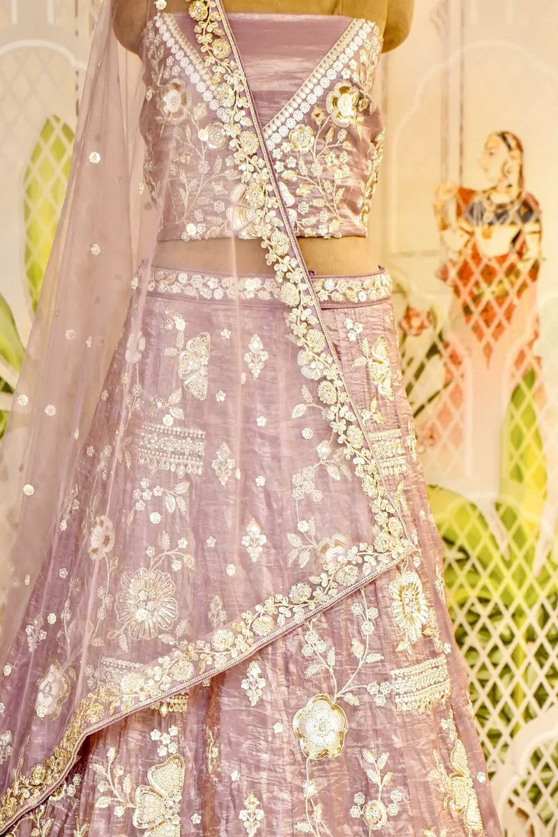 PURE TISSUE ORGANZA BABY PINK COLOR PARTY WEAR LEHENGA