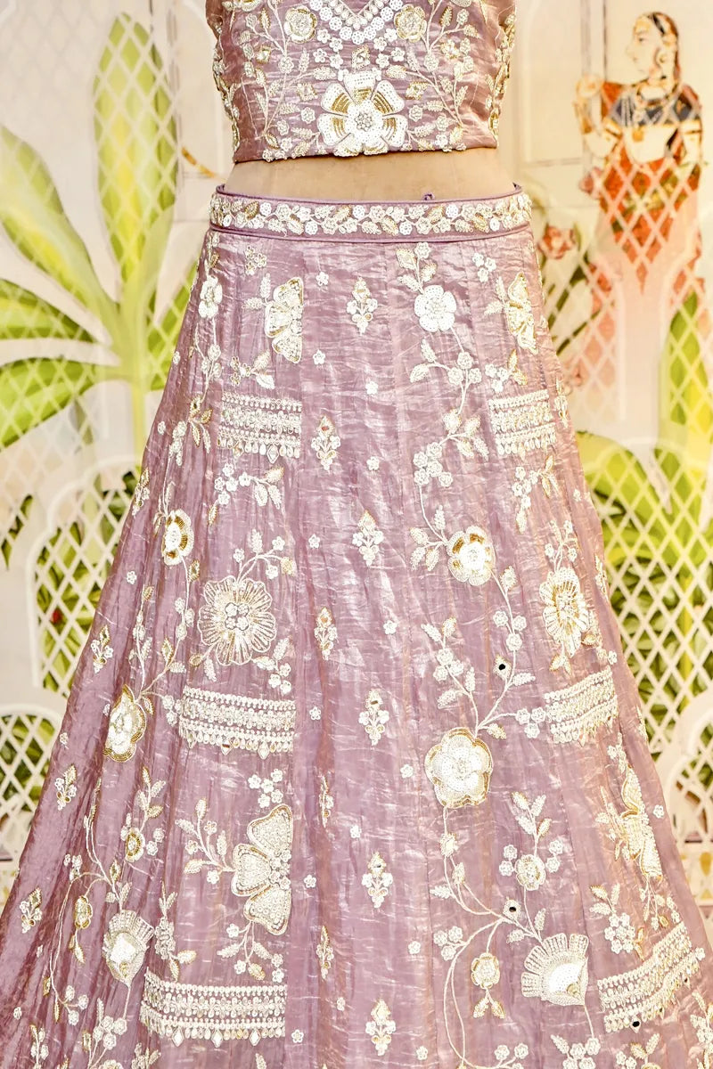 PURE TISSUE ORGANZA BABY PINK COLOR PARTY WEAR LEHENGA