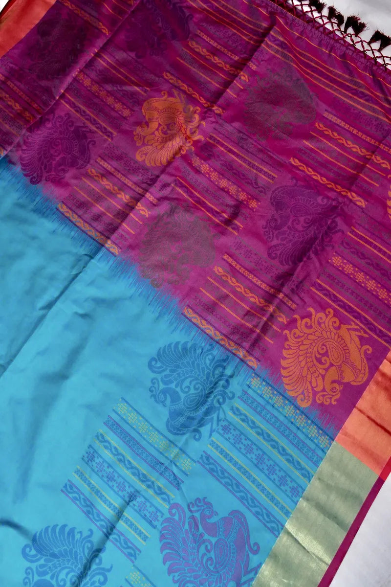 BANARASI SATIN RAMA GREEN WITH PURPLE COLOR SILK SAREE