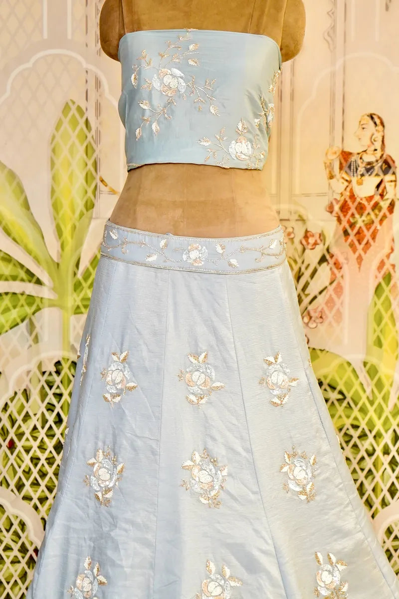 PURE TISSUE ORGANZA SKY BLUE COLOR PARTY WEAR LEHENGA