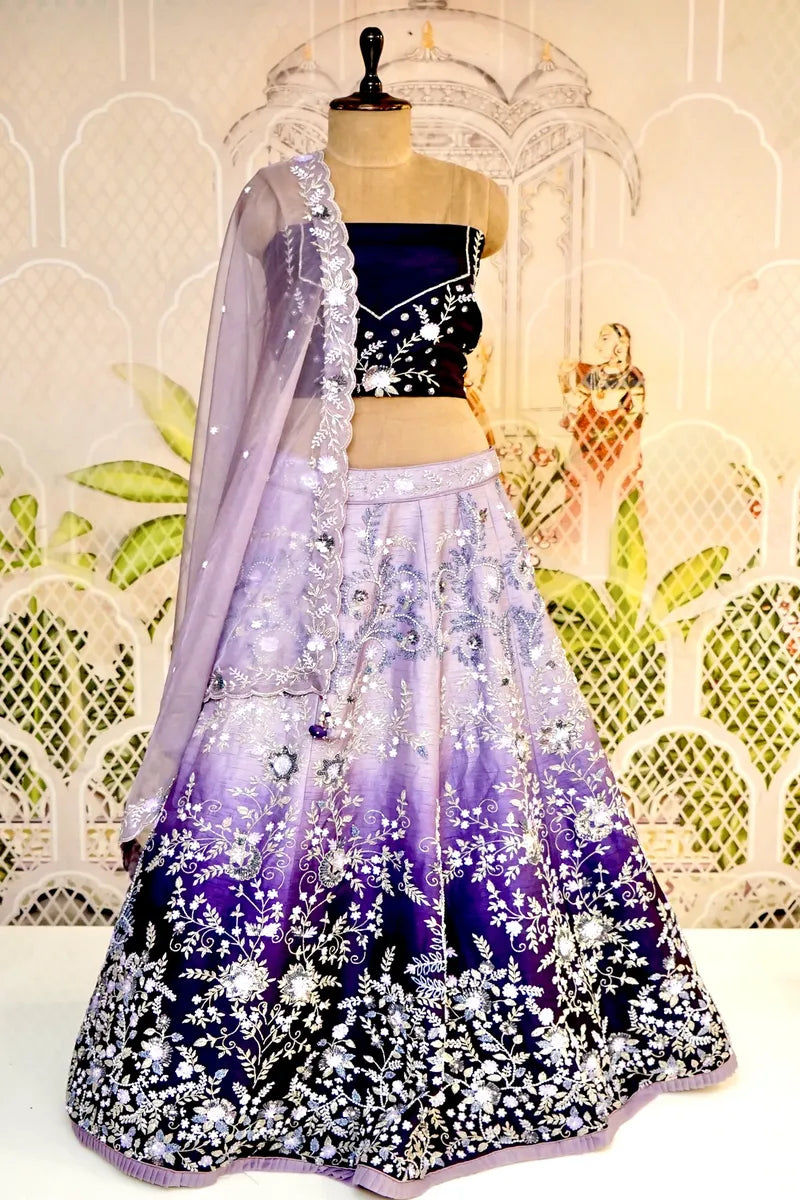 PURE RAW SILK DUAL SHADE PURPLE COLOR PARTY WEAR LEHENGA