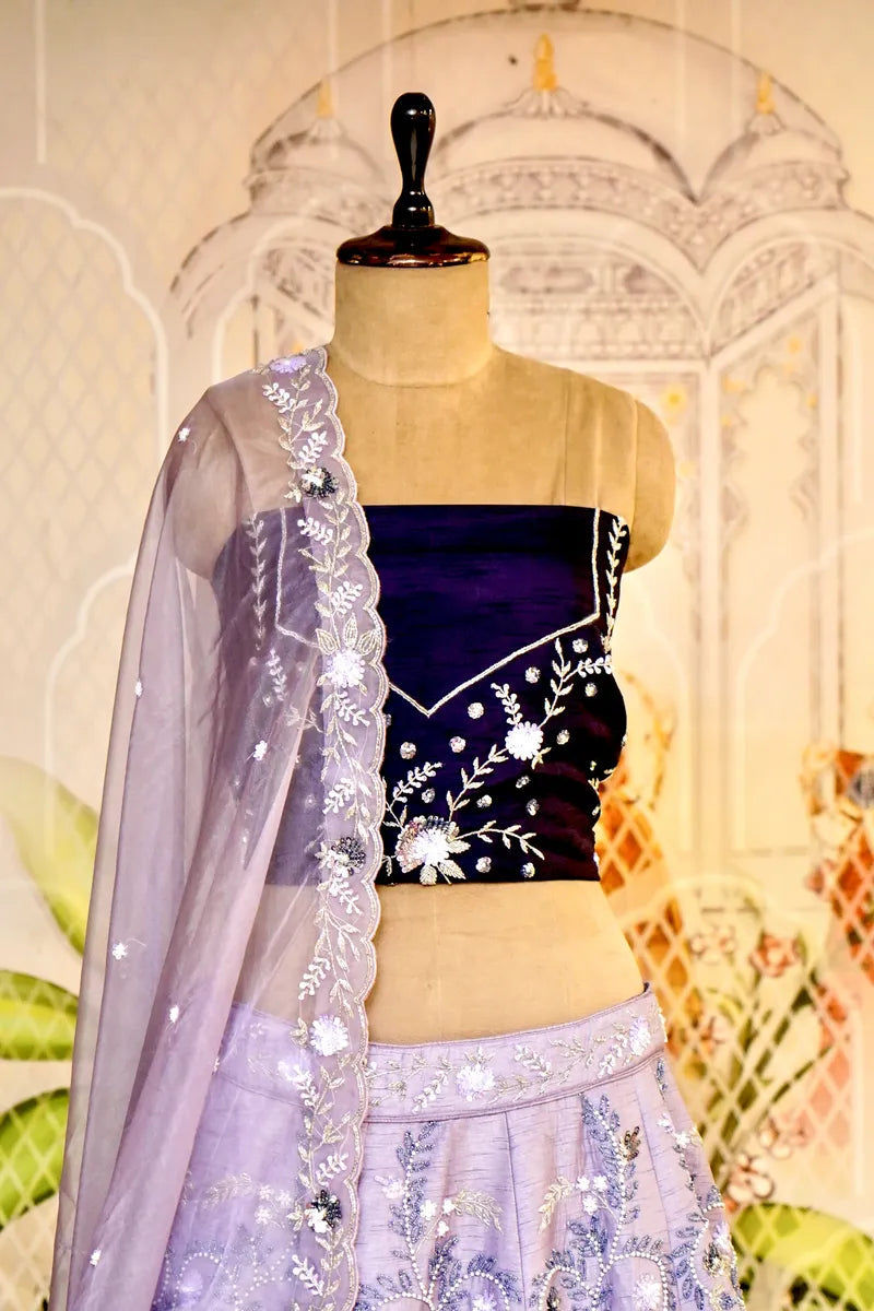 PURE RAW SILK DUAL SHADE PURPLE COLOR PARTY WEAR LEHENGA