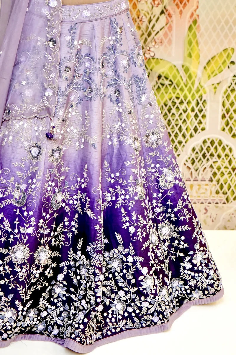 PURE RAW SILK DUAL SHADE PURPLE COLOR PARTY WEAR LEHENGA
