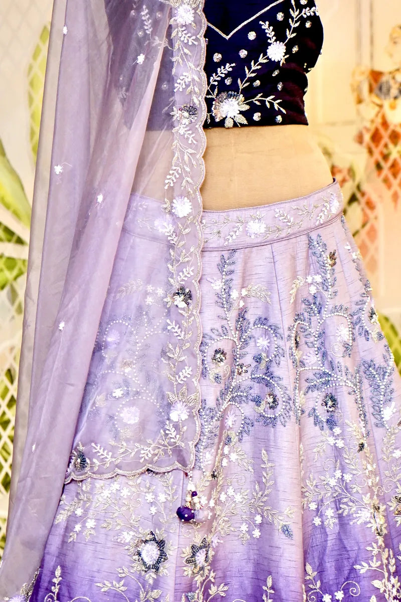 PURE RAW SILK DUAL SHADE PURPLE COLOR PARTY WEAR LEHENGA