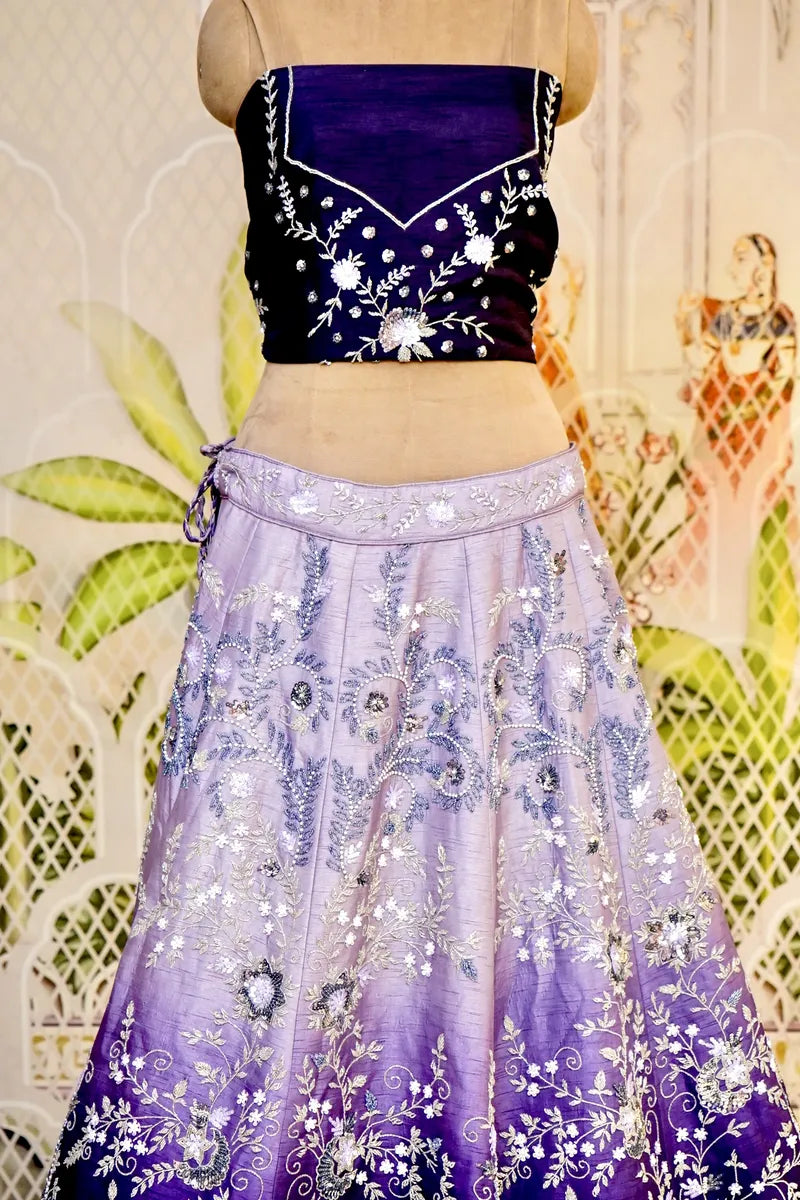 PURE RAW SILK DUAL SHADE PURPLE COLOR PARTY WEAR LEHENGA