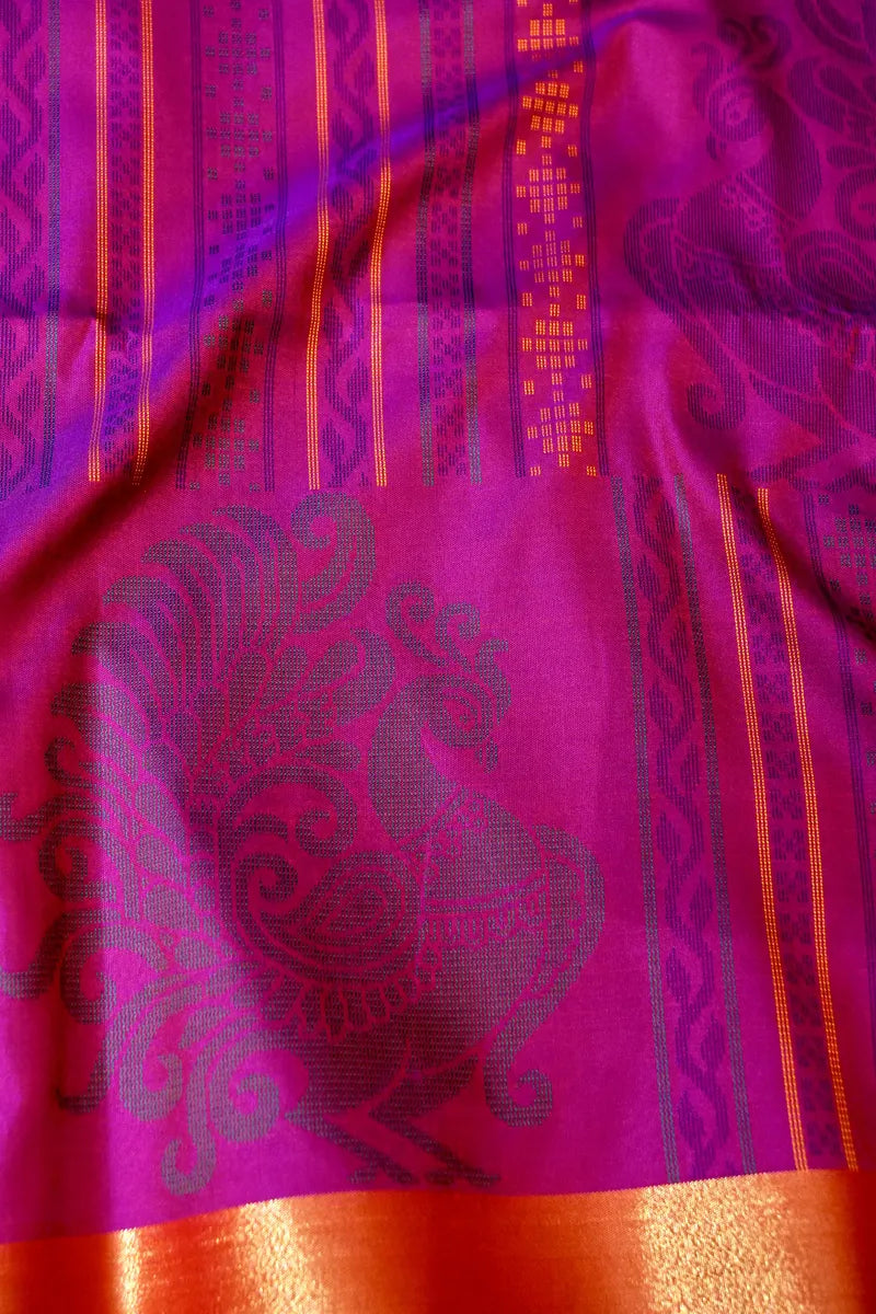 BANARASI SATIN PURPLE WITH RAMA GREEN COLOR SILK SAREE