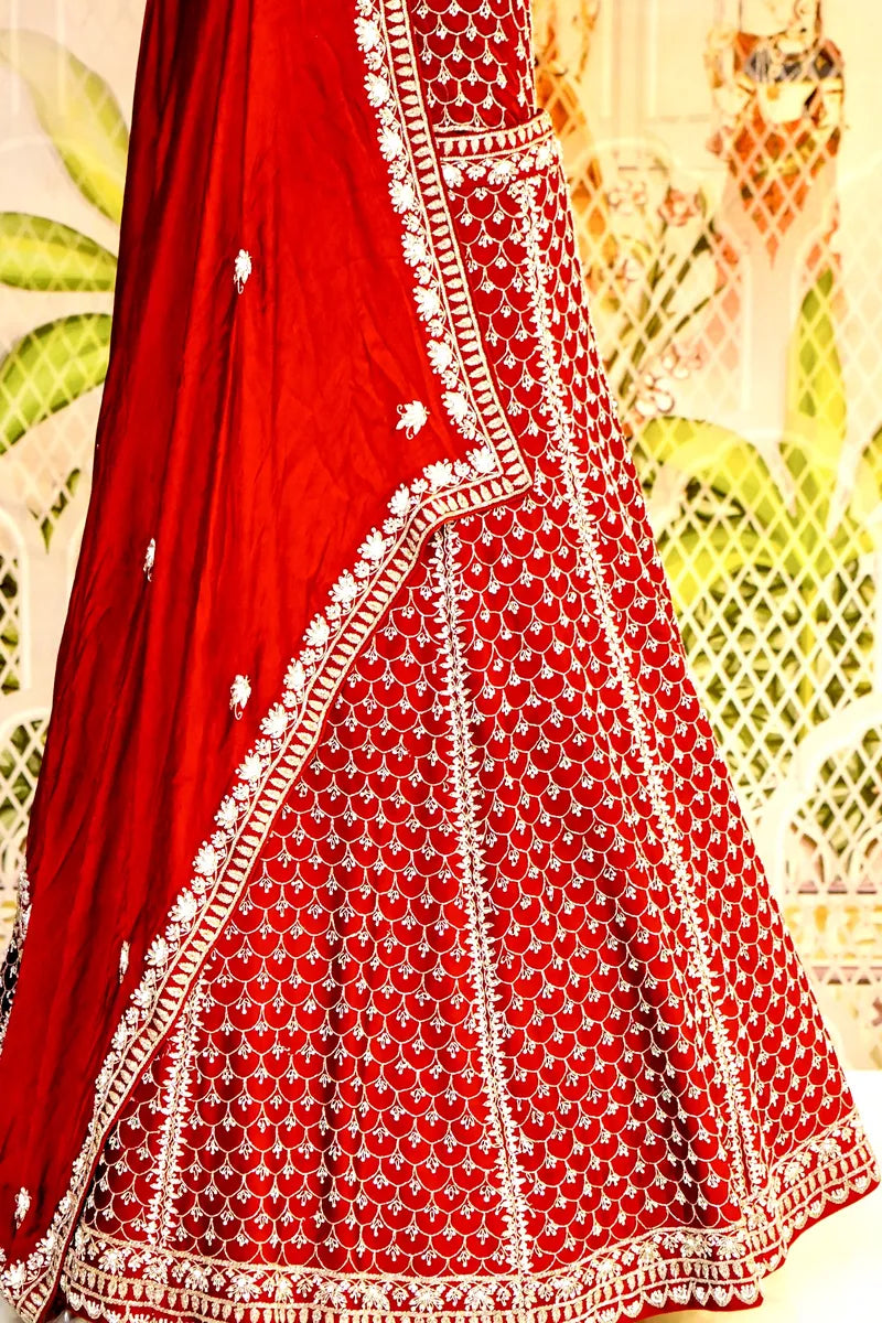 PURE CREPE SILK MAROON COLOR PARTY WEAR LEHENGA