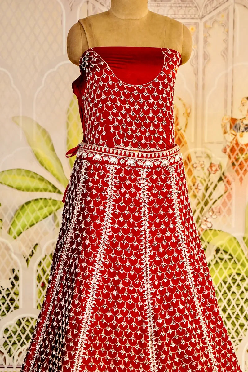 PURE CREPE SILK MAROON COLOR PARTY WEAR LEHENGA