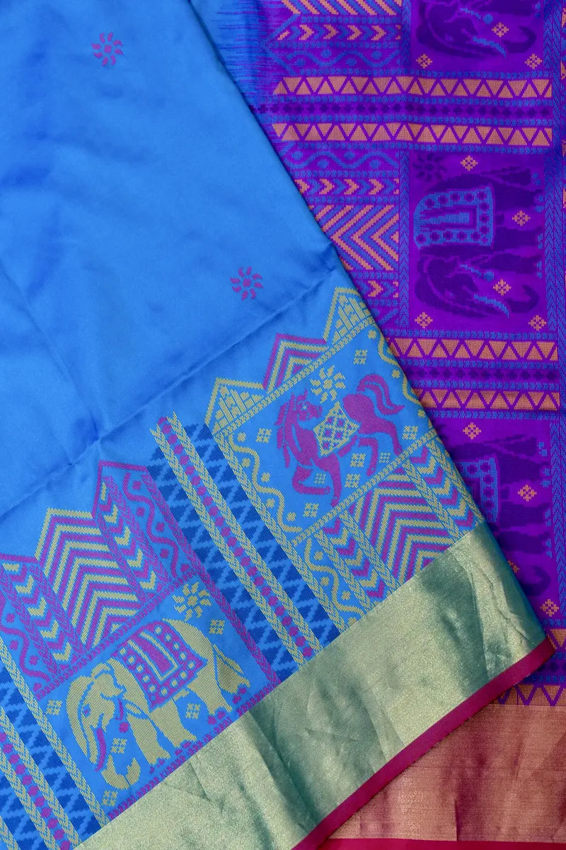 BANARASI SATIN PEACOCK BLUE WITH PURPLE COLOR SILK SAREE