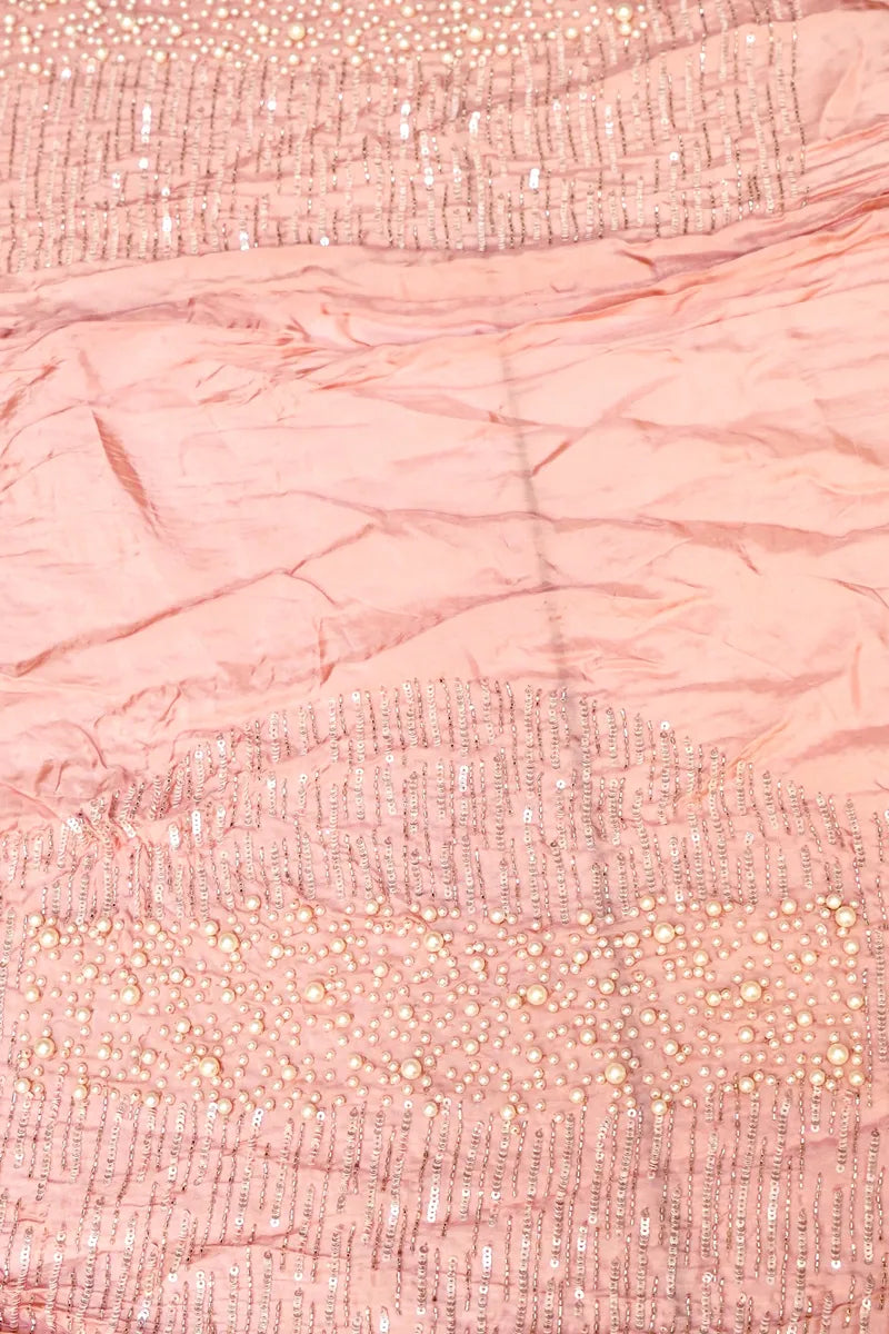 PURE CREPE SILK PEACH COLOR PARTY WEAR LEHENGA