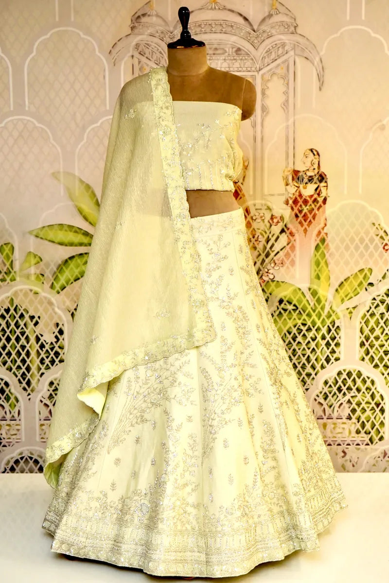 PURE ORGANZA PISTA GREEN COLOR PARTY WEAR LEHENGA
