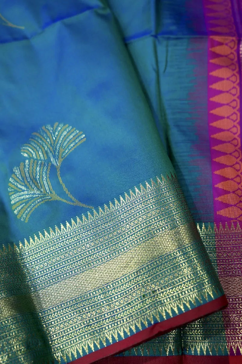 TEAL BLUE COLOR BANARASI SILK SAREE