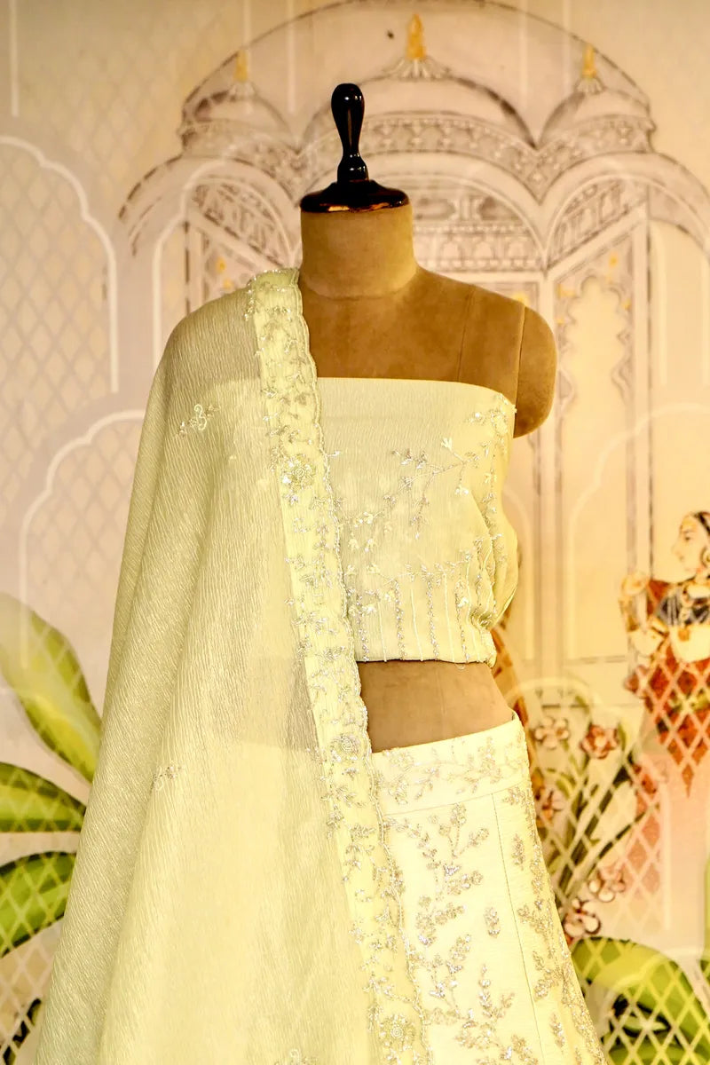 PURE ORGANZA PISTA GREEN COLOR PARTY WEAR LEHENGA