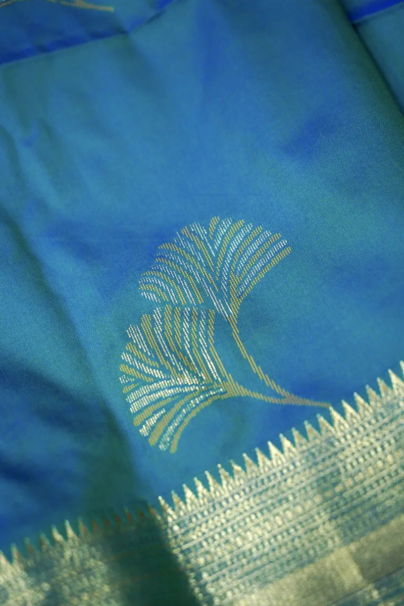 TEAL BLUE COLOR BANARASI SILK SAREE