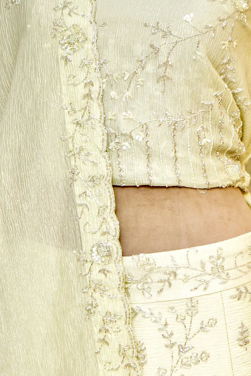 PURE ORGANZA PISTA GREEN COLOR PARTY WEAR LEHENGA