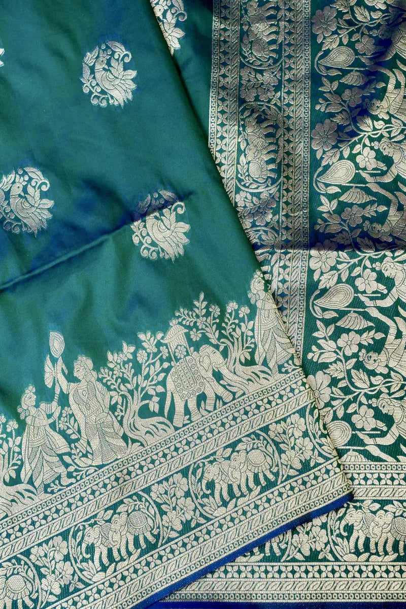BANARASI SATIN GREEN COLOR SILK SAREE