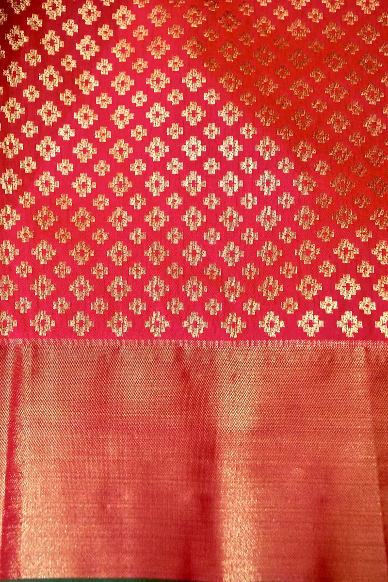 BANARASI SATIN MUSTARD YELLOW WITH PINK COLOR SILK SAREE