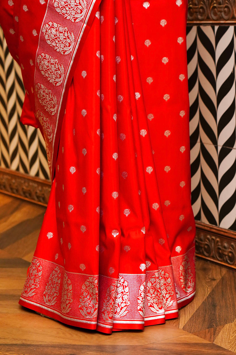Red Silk Plain Saree