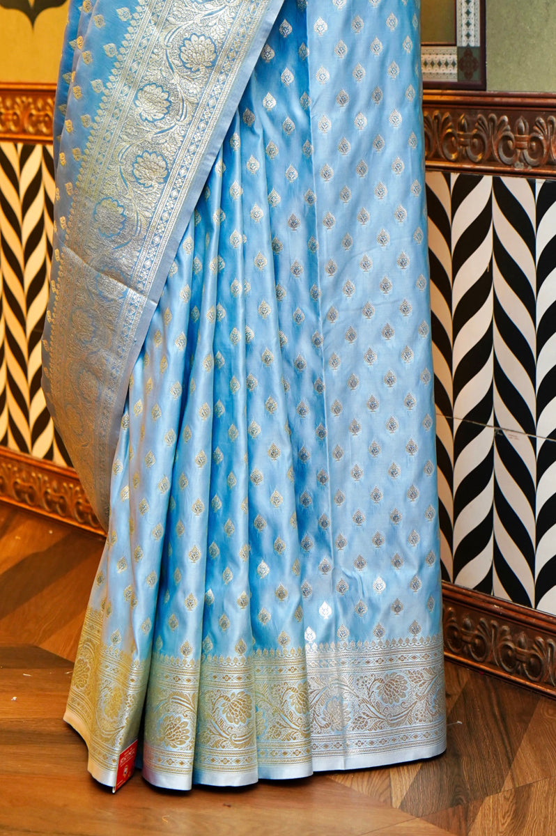 PESTLE SKY BLUE WITH SILVER ZARI Product Information
Product code
0011049750(101-V-40)
Fabric
Banarasi silk
Saree Colour
Pestle Sky Blue
Blouse
Pestle Sky Blue
Care instructiPESTLE SKY BLUESaree