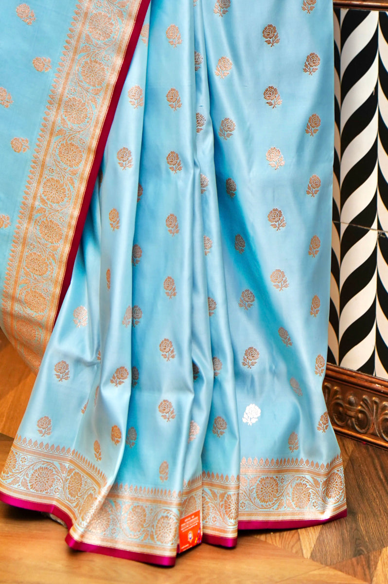 PESTLE SKY BLUE WITH GOLDEN ZARI Product Information
Product code
0011049766(101-V-40)
Fabric
Banarasi silk
Saree Colour
Pestle Sky Blue
Blouse
Pestle Sky Blue
Care instructiPESTLE SKY BLUESaree
