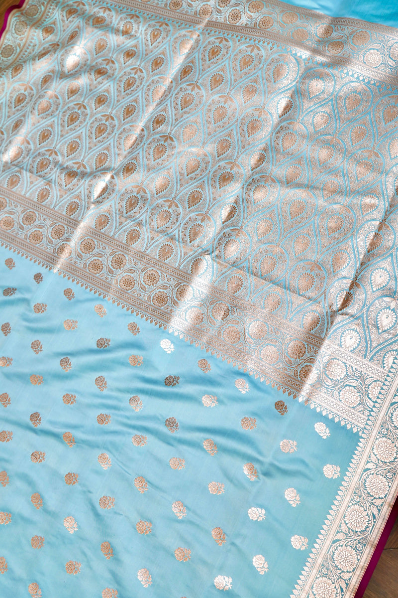 PESTLE SKY BLUE WITH GOLDEN ZARI Product Information
Product code
0011049766(101-V-40)
Fabric
Banarasi silk
Saree Colour
Pestle Sky Blue
Blouse
Pestle Sky Blue
Care instructiPESTLE SKY BLUESaree