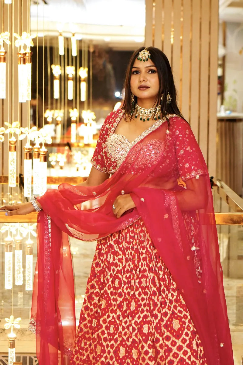PINK COLOR THREE PIECES CROP TOP DESIGN INDO-WESTERN LEHENGA