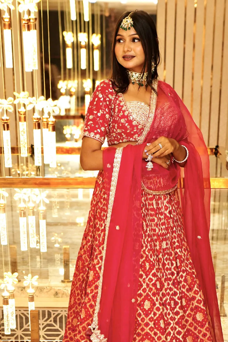 PINK COLOR THREE PIECES CROP TOP DESIGN INDO-WESTERN LEHENGA