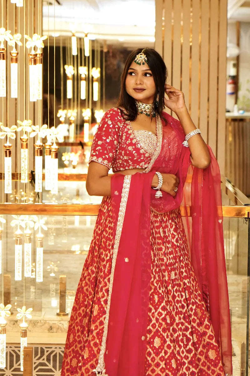 PINK COLOR THREE PIECES CROP TOP DESIGN INDO-WESTERN LEHENGA