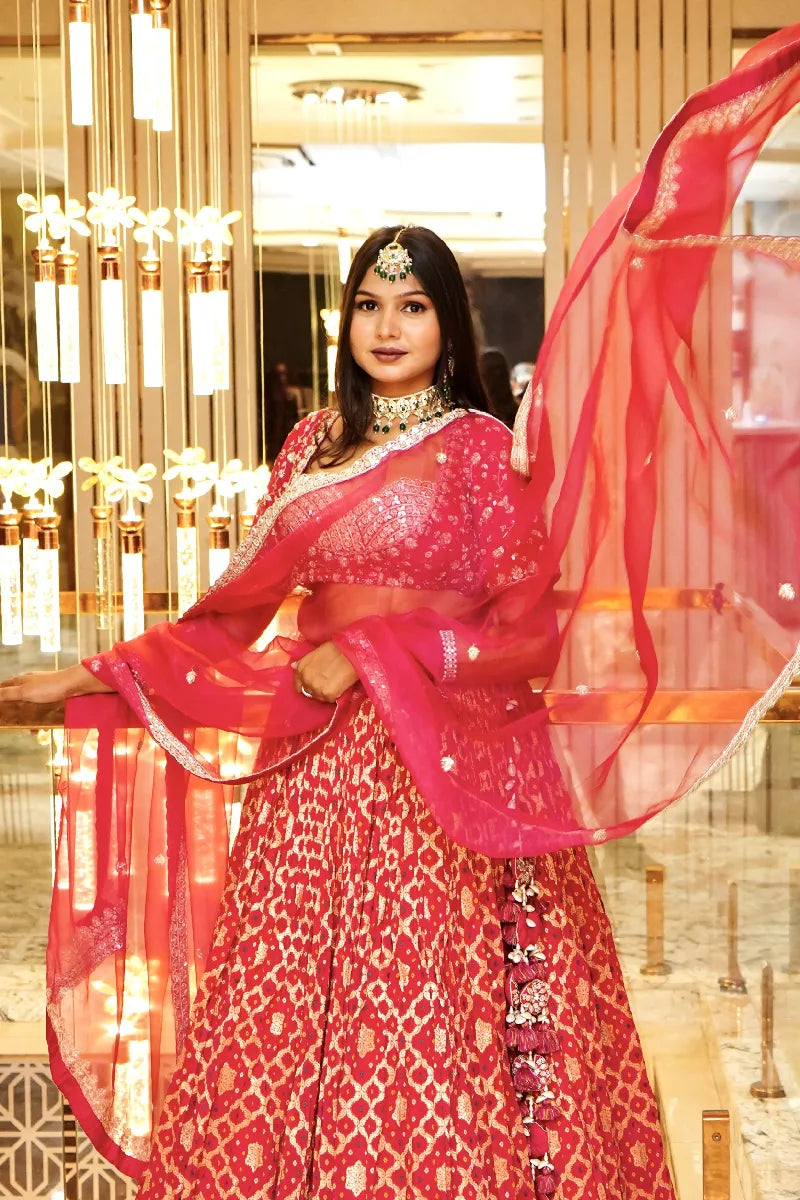 PINK COLOR THREE PIECES CROP TOP DESIGN INDO-WESTERN LEHENGA