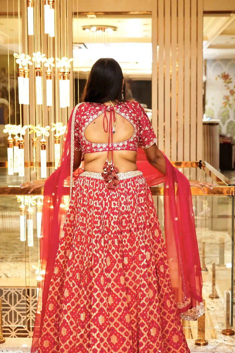 PINK COLOR THREE PIECES CROP TOP DESIGN INDO-WESTERN LEHENGA