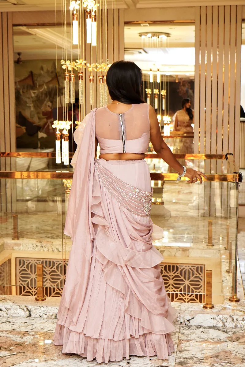 PESTAL PINK COLOUR MERMAID DESIGN INDO-WESTERN DREP STYLE LEHENGA