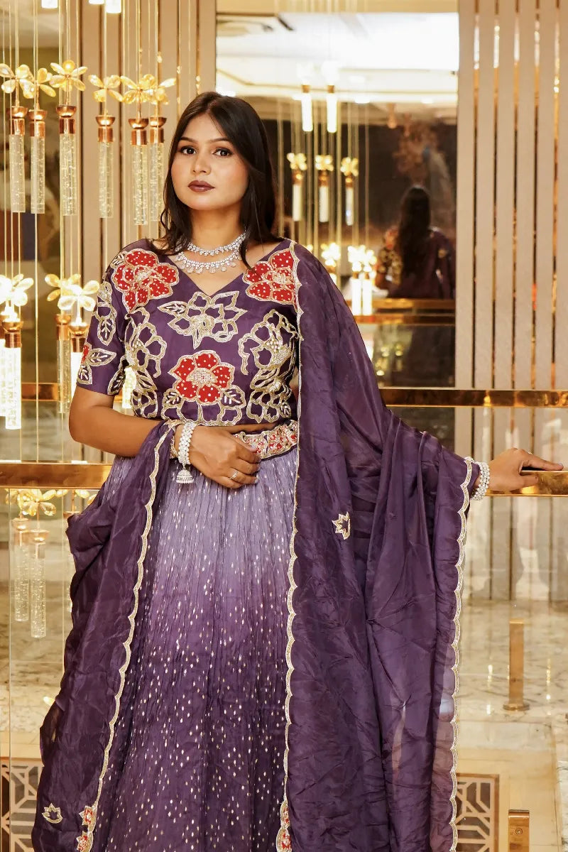 3PC DESIGNER PURPLE COLOUR CROPTOP LEHENGA