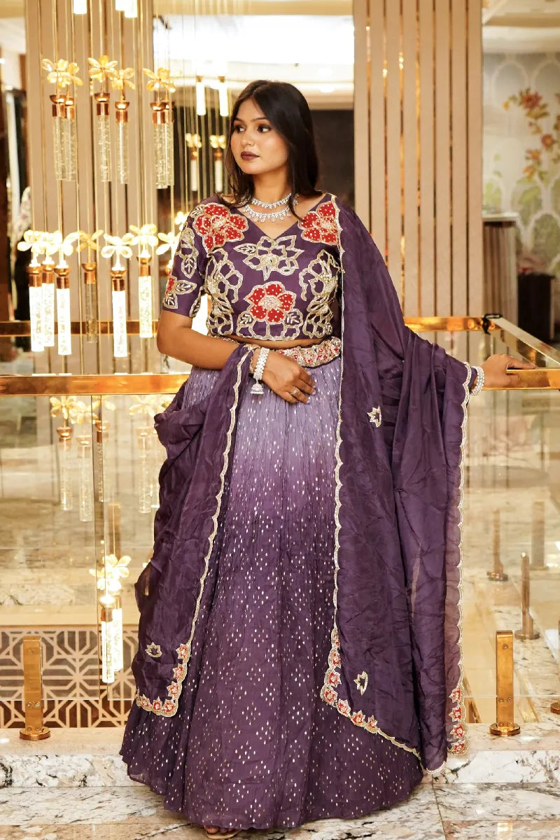 3PC DESIGNER PURPLE COLOUR CROPTOP LEHENGA