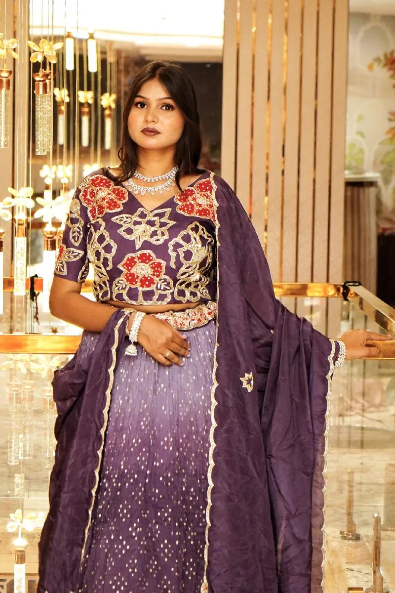 3PC DESIGNER PURPLE COLOUR CROPTOP LEHENGA