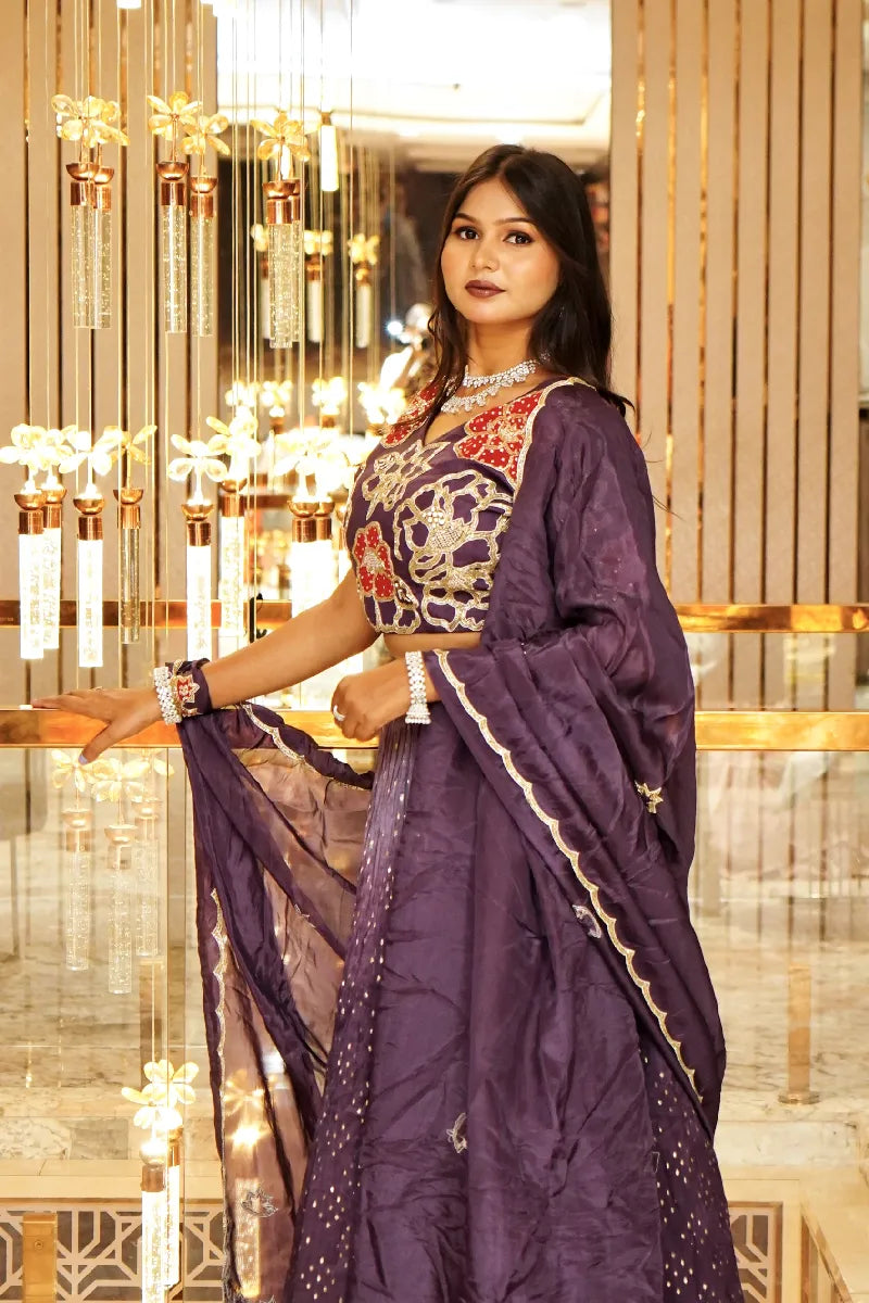 3PC DESIGNER PURPLE COLOUR CROPTOP LEHENGA