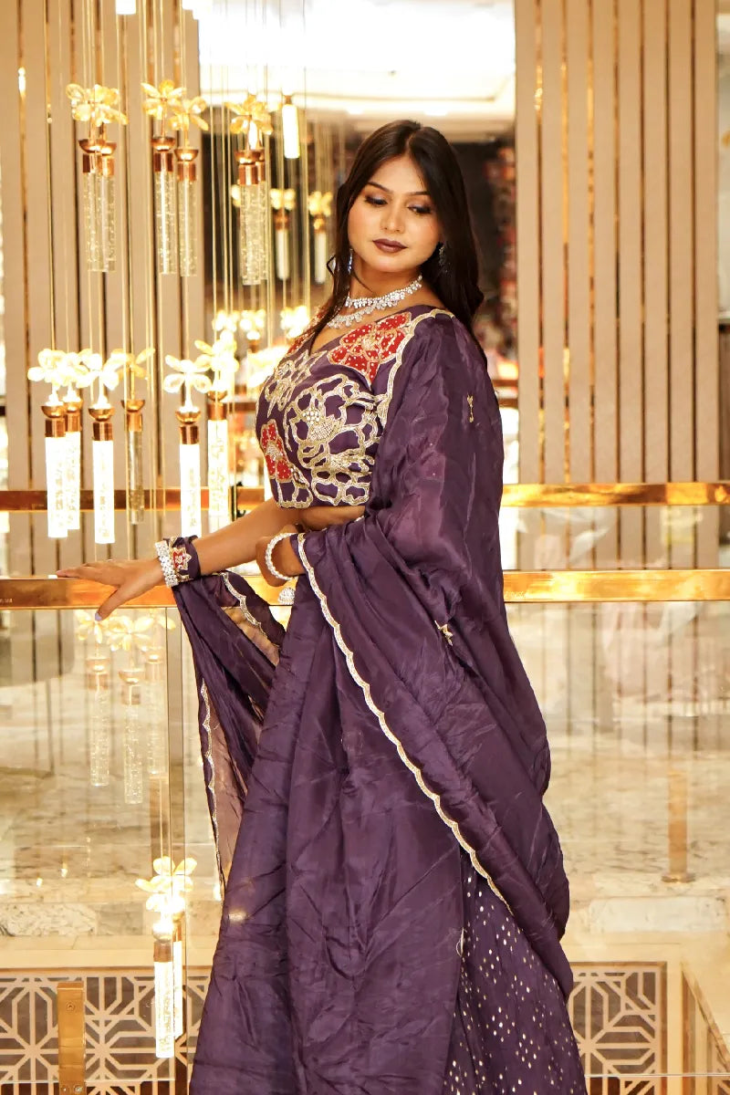 3PC DESIGNER PURPLE COLOUR CROPTOP LEHENGA