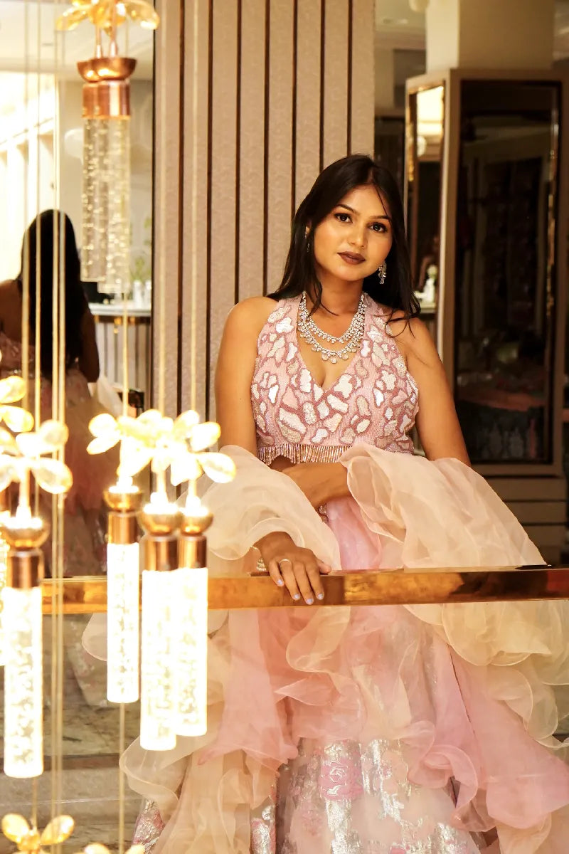 BABY PINK COLOR THREE PIECE DESIGN INDO-WESTERN LEHENGA