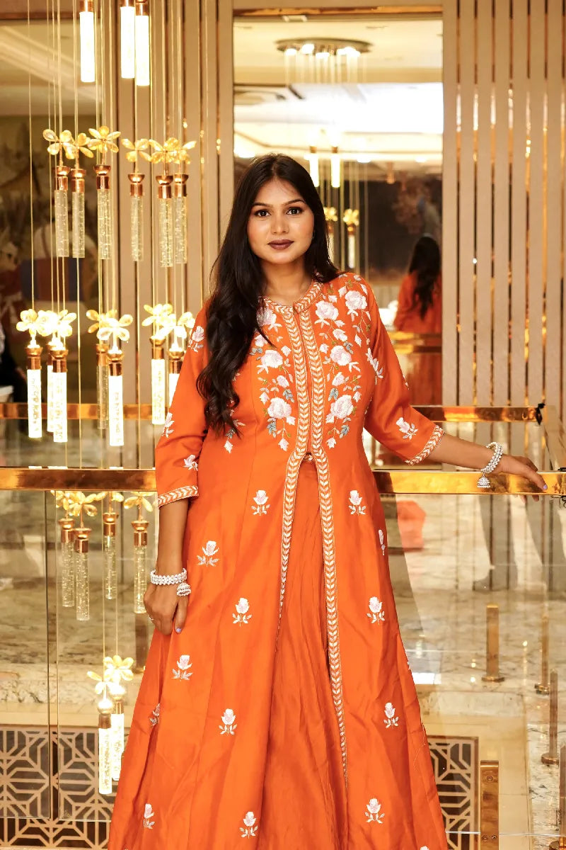ORANGE COLOR MASTANI TWO PIECES DESIGNER INDO-WESTERN LEHENGA