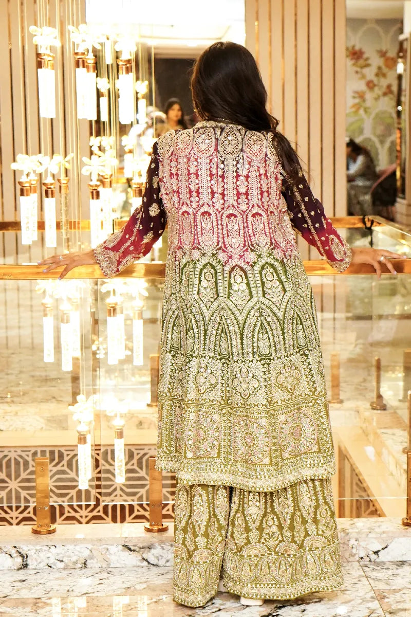 MEHENDI GREEN COLOR THREE PIECES CROP TOP INDO-WESTERN
