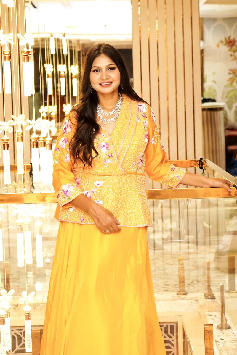 YELLOW COLOR TWO PIECES GARARA INDO WESTERN