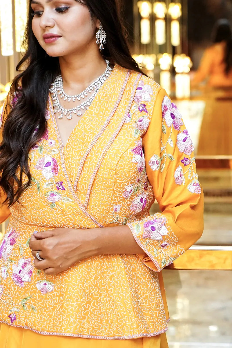 YELLOW COLOR TWO PIECES GARARA INDO WESTERN