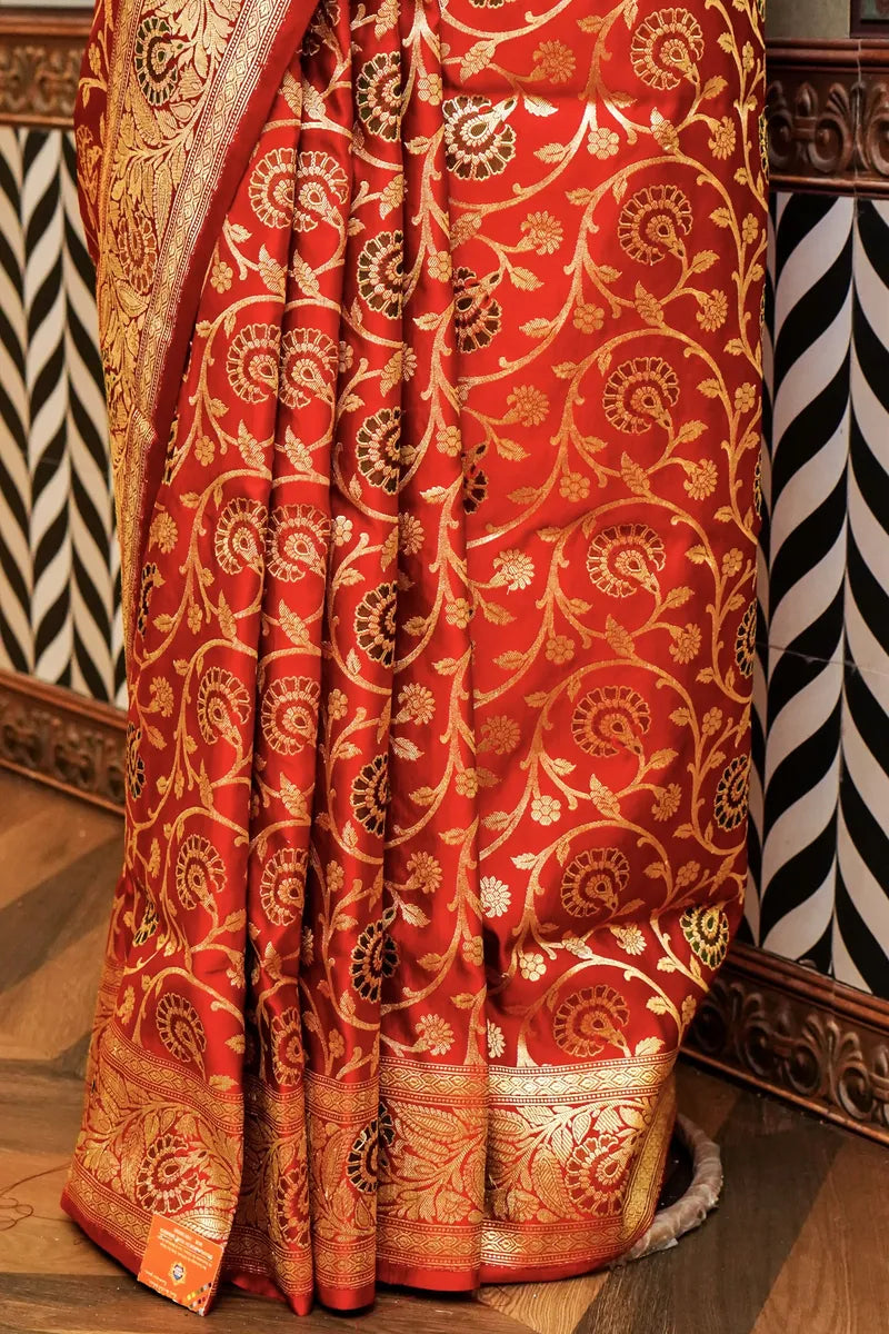 PURE BANARASI RED COLOR DOUBLE KATAN SILK SAREE
