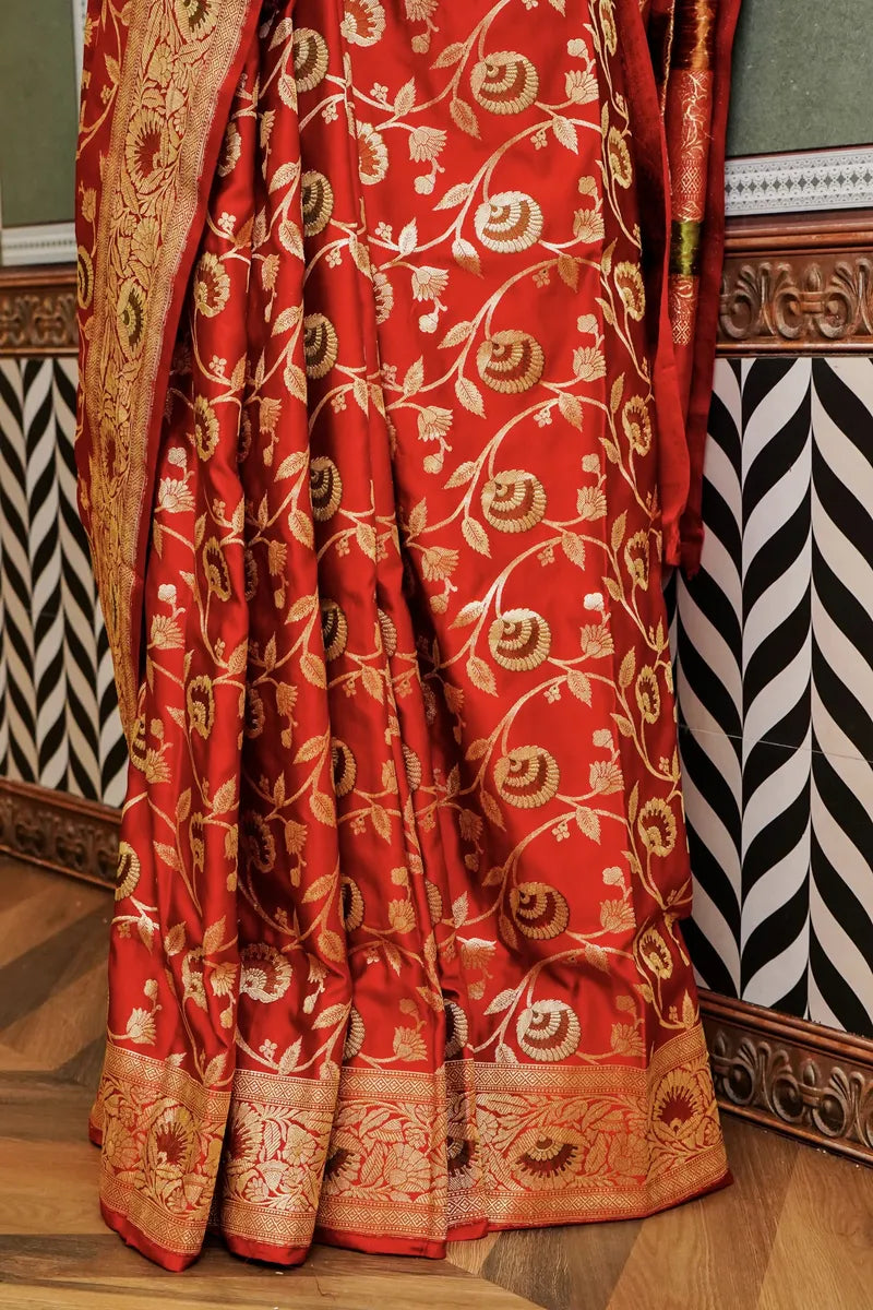 PURE BANARASI RED COLOR DOUBLE KATAN SILK SAREE