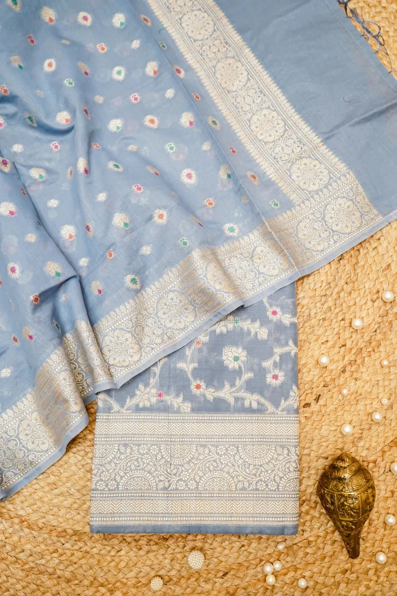COTTON SILK GREY COLOR UNSTITCHED SUIT MATERIAL