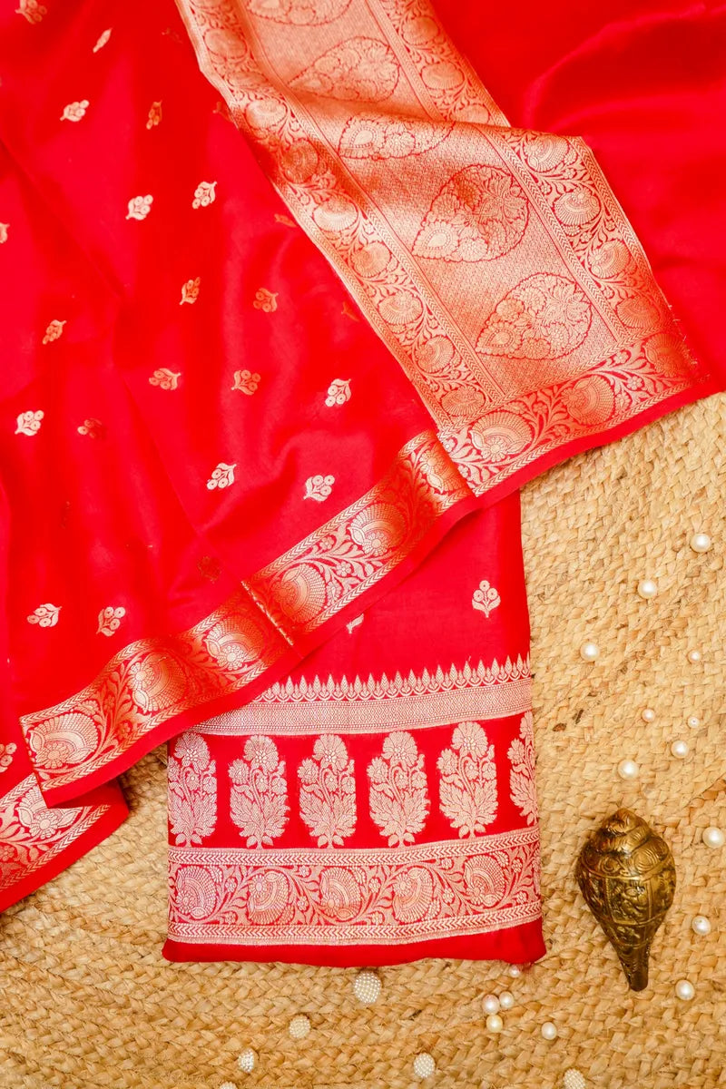 CHINIYA SILK RED COLOR UNSTITCHED SUIT MATERIAL