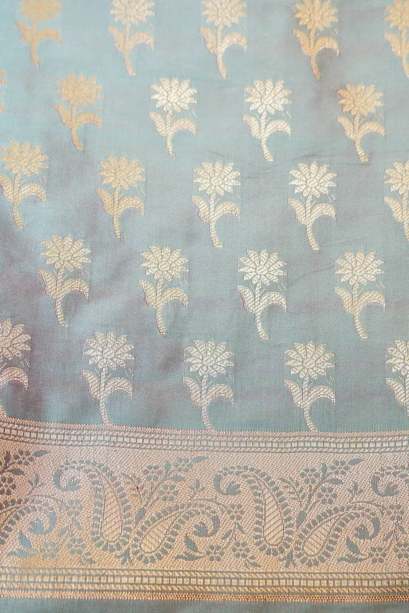 BANARASI SILK PASTEL LITE BLUE COLOR UNSTITCHED SUIT MATERIAL