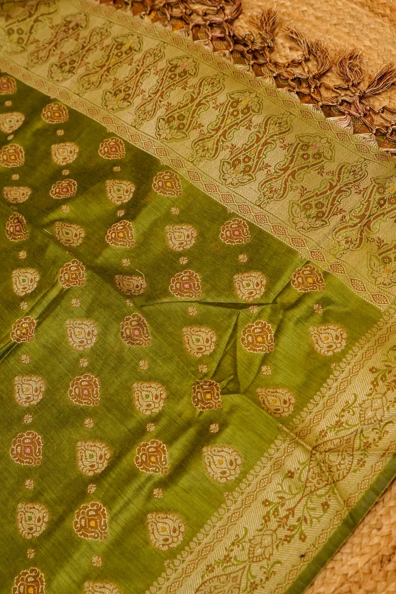 COTTON SILK CHEEKU WITH MEHENDI GREEN COLOR UNSTITCHED SUIT MATERIAL