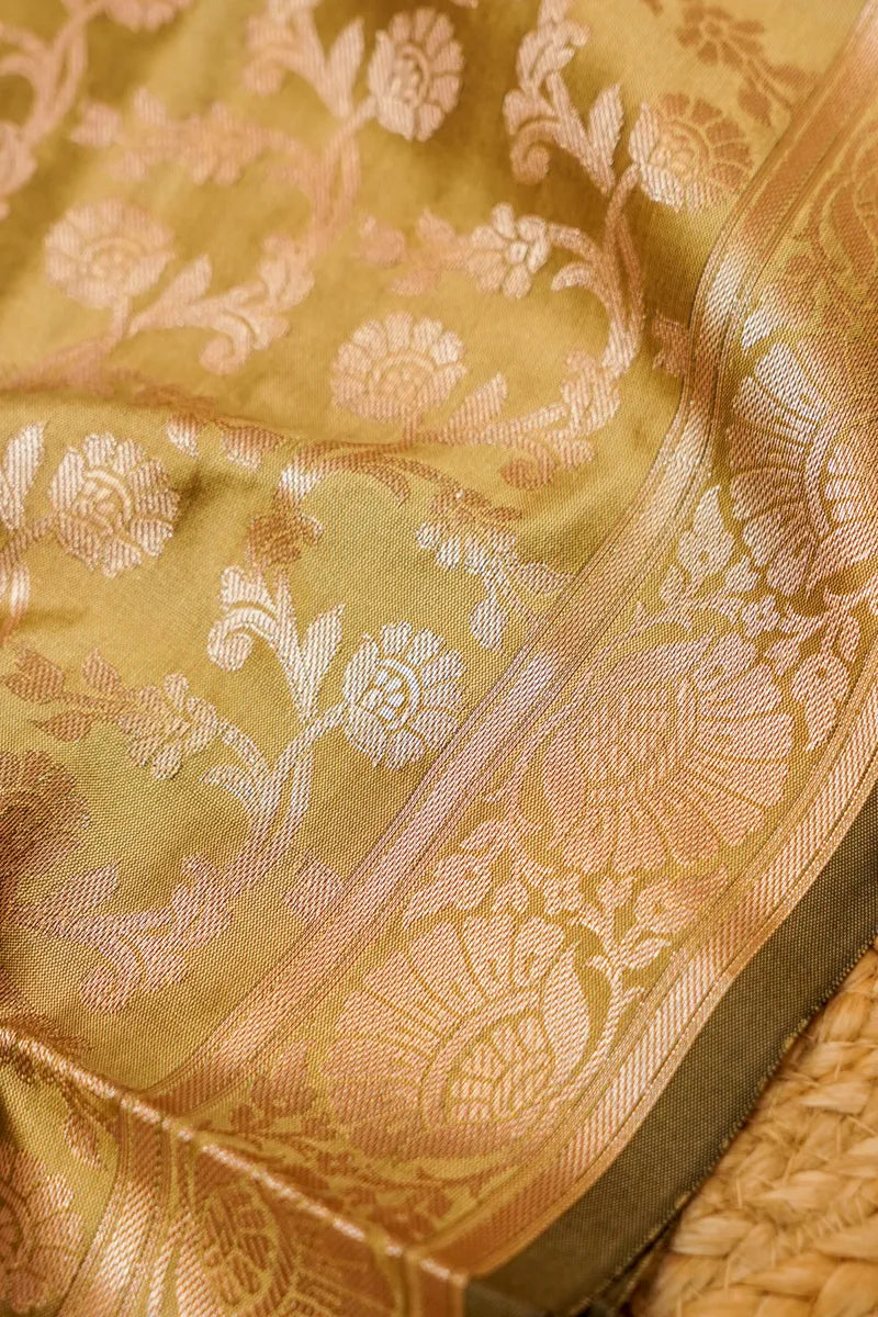 BANARASI SILK BLACK WITH OLIVE GREEN COLOR UNSTITCHED SUIT MATERIAL