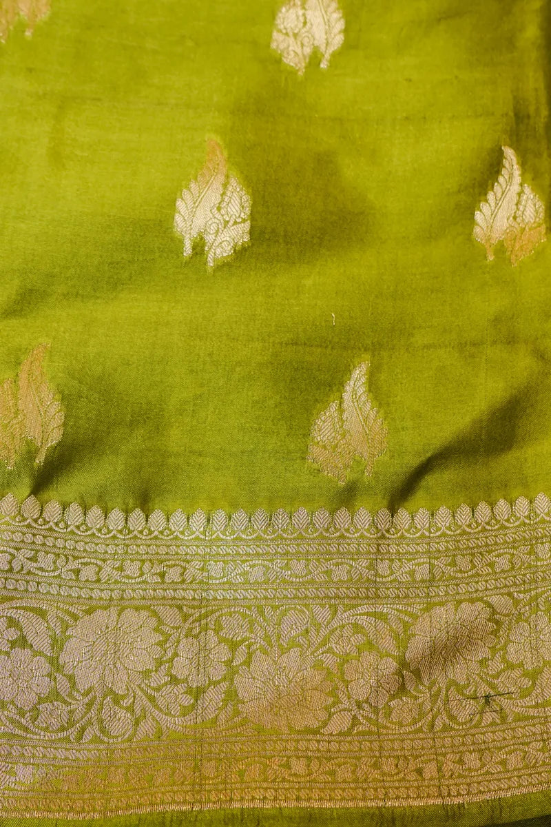 KATAN SILK PARROT GREEN COLOR UNSTITCHED SUIT MATERIAL